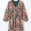 Brown Geometric Print Long Sleeve Surplice Flowy Dress