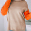 Clay Red Color Block Turtle Neck Drop Shoulder Knit Sweater