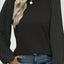 Black Contrast Ribbed Bishop Sleeve Top