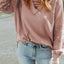 Pink Lace Waffle Patchwork Strappy V Neck Long Sleeve Top