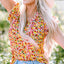 Yellow Floral Print Flutter Sleeve V Neck Tank Top