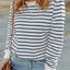 Striped Print Ribbed Trim Long Sleeve Top