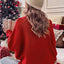 Red Merry Letter Embroidered High Neck Sweater