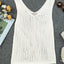 White Hollowed Knit V Neck Tank Top