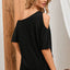 Black Solid Asymmetrical Neck Loose Casual T-Shirt