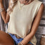 Beige Pointelle Detail Solid Color Knit Sweater Vest