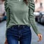 Khaki Buttoned Puff Long Sleeve Sheath Top