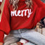 Red Merry Letter Embroidered High Neck Sweater