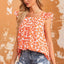 Orange Floral Print Square Neck Ruffle Tank Top