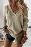 White V neck Drop Shoulder Knitted Sweater