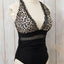 Brown Leopard Mesh Insert V Neck High Waist Monokini