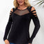 Black Mesh Patch Ripped Long Sleeve Top