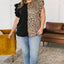 Black Leopard Contrast Block Flutter Sleeve Plus Size Top