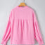 Pink Retro Frilled Seam Crinkle Puff Sleeve Blouse