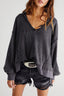 Gray Oversized Drop Shoulder Thermal Knit Top